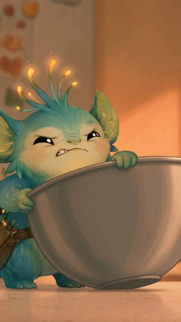 Little Monster Holding a Big Bowl