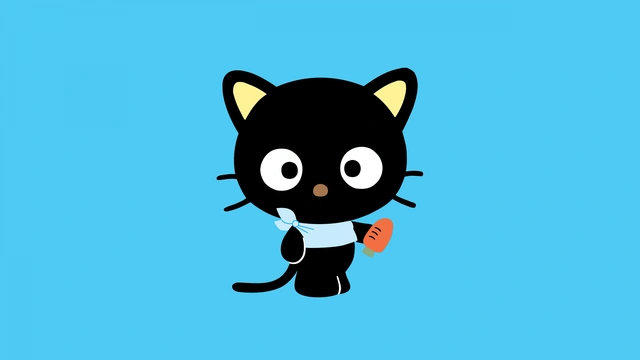 Black Cartoon Kitten on Blue Background