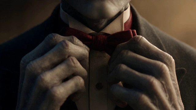Eerie Gentleman Adjusting Bow Tie