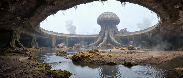 Giant Spore Tower in an Alien Cavern