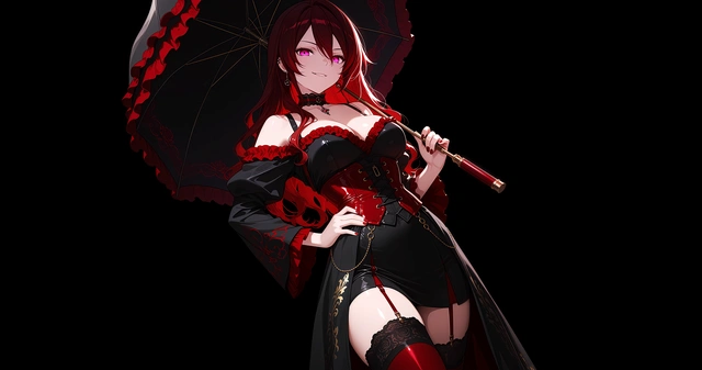 Dark Gothic Girl with Red Parasol