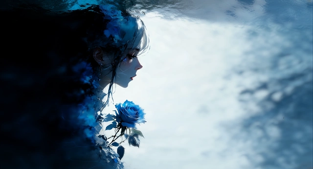 Blue Rose and Underwater Silhouette