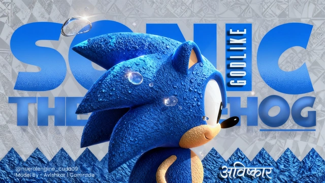 3D Blue Hedgehog Side Profile Wallpaper