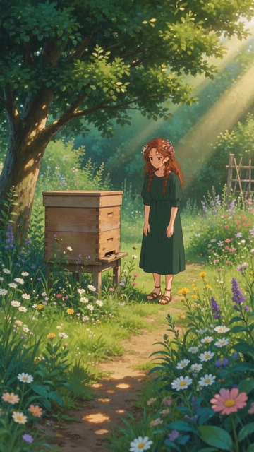 Beekeeper Girl in a Flower Garden