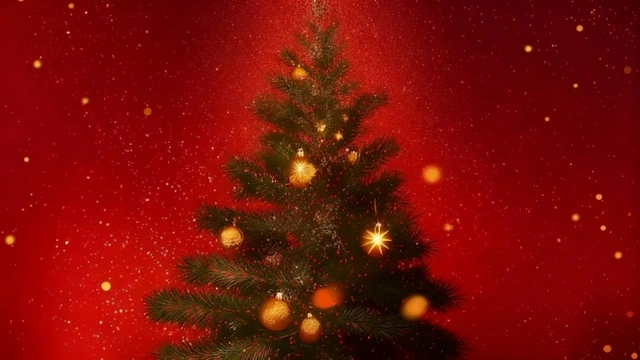 Christmas Tree on Red Background