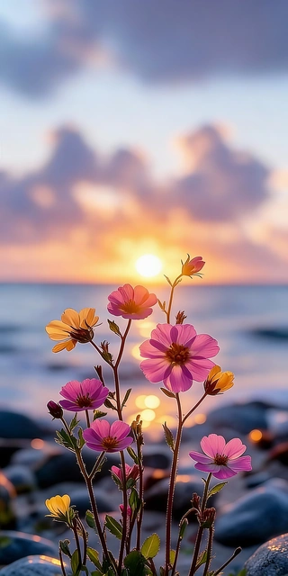 Seaside Flowers at Sunset