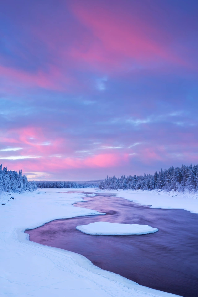 Snowy River under Pink and Blue Sky