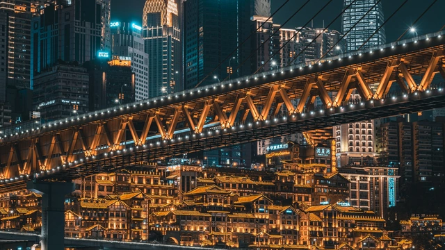 Night Bridge over the Lantern-lit Mountain City