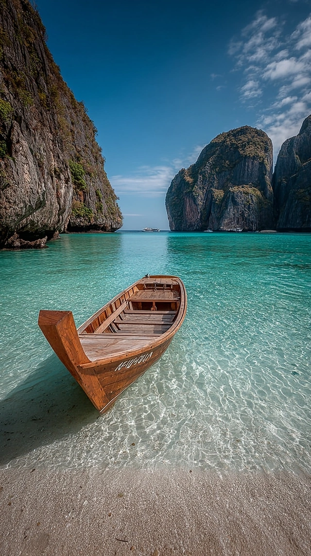 Tropical Bay with Wooden Boat