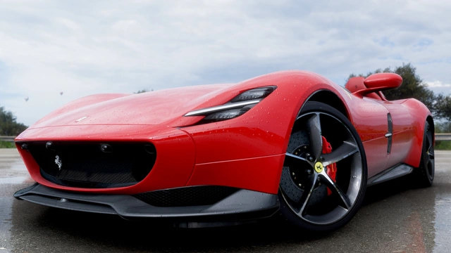 Red Sports Car Close-Up After Rain